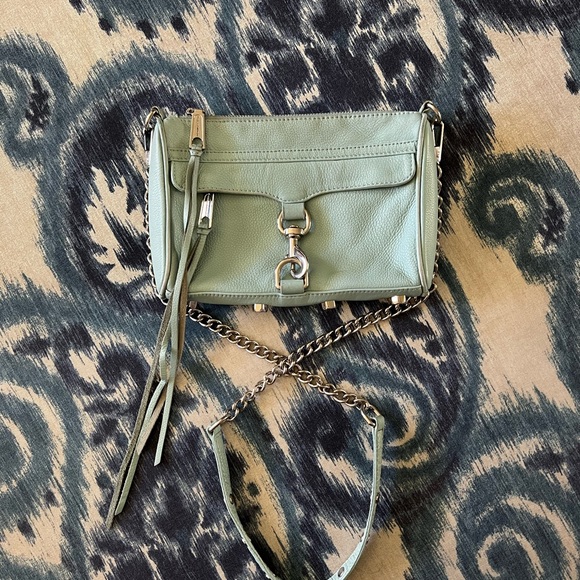 REBECCA MINKOFF Turquoise Leather Mini Mac Crossbody Bag Purse silver hardware - Picture 4 of 11